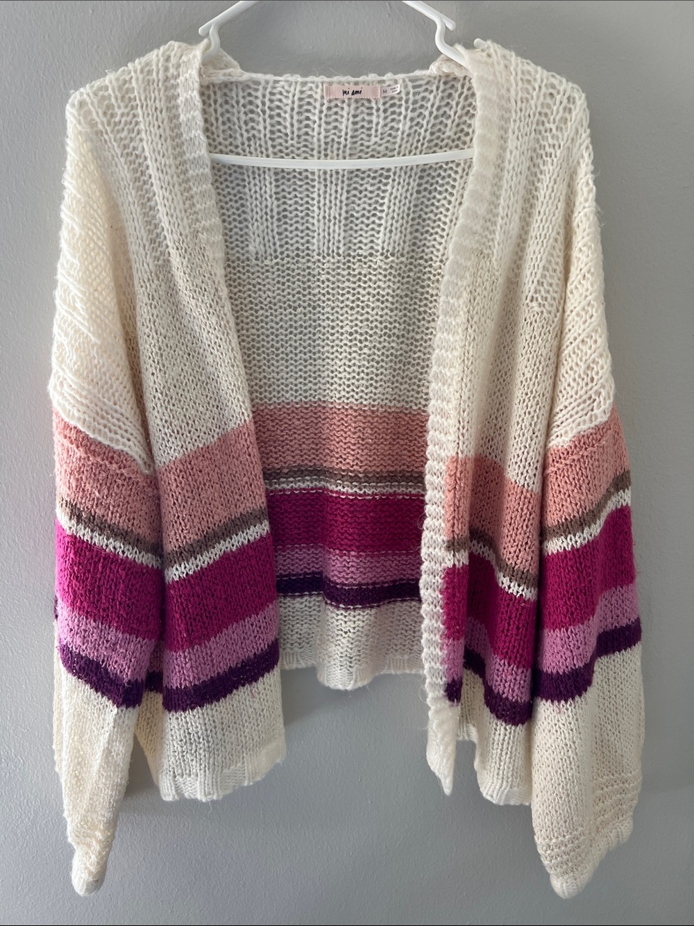 miami Cream Open-Front Cardigan with Pink & Magenta Stripes